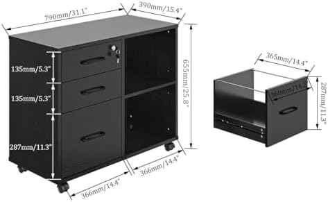 Panana 3 Drawer Office File Cabinets, Mobile Lateral Printer Stand with Open Storage Shelf, Rolling Filing Cab — view 3