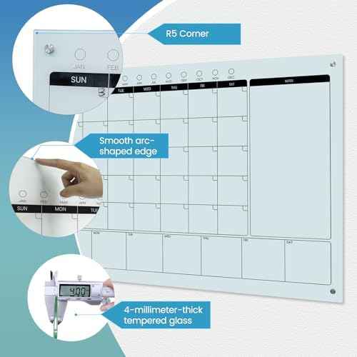 Magnetic Glass Whiteboard Calendar 48"x36" Glass Dry Erase Calender Board 36"x48" Monthly Plan White GlassBoar — view 4