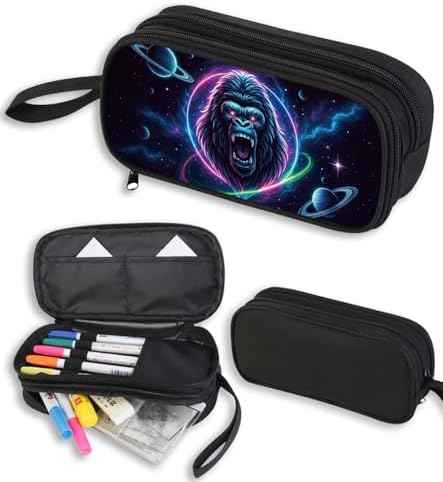 Gorilla Pencil Case for Boys Kids, Galaxy Animal Pencil Pouch, Large Capacity Zippered School Box with Compartments, Statione