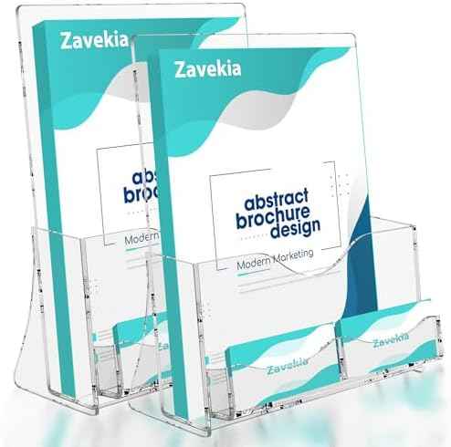 zavekia 2 Pack Acrylic Brochure Holder With business card holder, 8.5 x 11 inches Clear Acrylic Literature Holder Plastic Fly