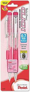 PINK BCA Twist-Erase Click Mechanical Pencil, (0.7mm) Clear Barrel, 2 Pack