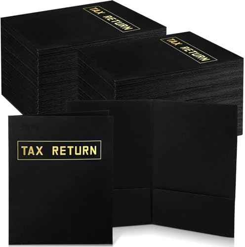 Kosiz 100 Pcs Tax Return Folders Bulk 9 x 12 Inch 2 Pocket Gold Foil Stamped Folder with Pockets for Business Office Storing 