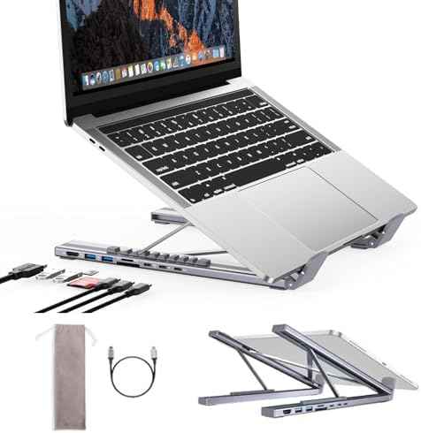 Laptop iPad USB C Docking Station Stand,Aluminum Tablet Holder, 8 in 1 USB C Hub with 4K HDMI, PD 100W, 2 USB 3.0, SD/TF Read