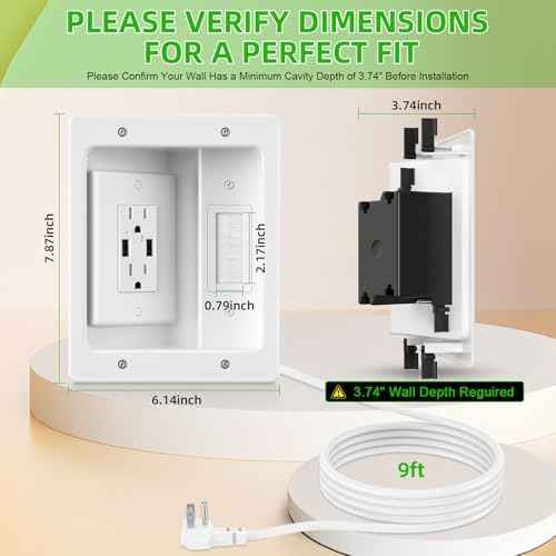 in Wall Cable Management Kit with Brush Wall Plate,AC Outlets & USB-a Ports,9ft Cord,Hide Cords Recessed Wall  — view 2