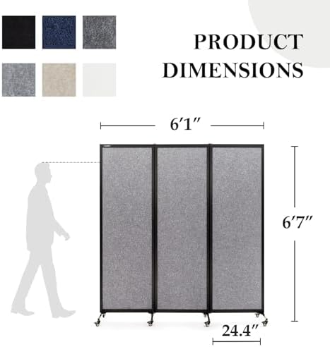 Room Partition 2.0 Upgrade Version,6'L* 6'7"H,3 Panel,Light Grey — view 2