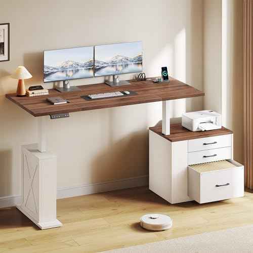 75.5 Inches Electric Standing Desk with Drawers Farmhouse Sit Stand Desk with Storage Adjustable Height Comput — view 3