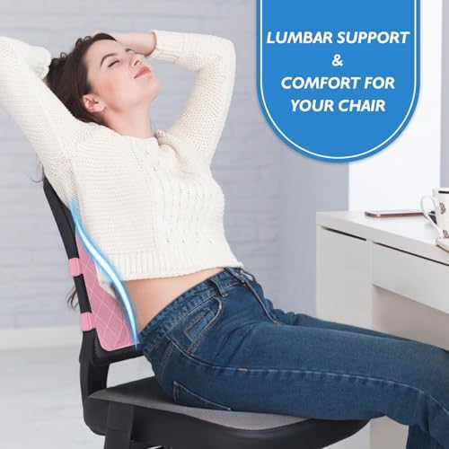 Lumbar Support Pillow for Office Chair, Back Support, Memory Foam, Pink — view 7