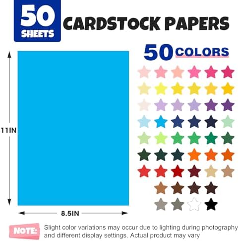 TUXIYA 50 Sheets 8.5" X 11" Colored Cardstock, 50 Colors Card Stock — view 2