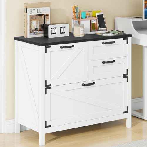 Halitaa Farmhouse Lateral Filing Cabinet with 4 Drawers, Rustic White — view 3