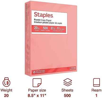 Staples Pastel Colored Copy Paper 8 1/2-Inch X 11-Inch Salmon 500/Ream, For Office, School & Home — view 2