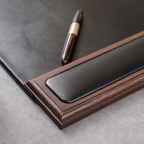 Walnut & Black Leather 34" x 20" Side-Rail Desk Pad — view 5