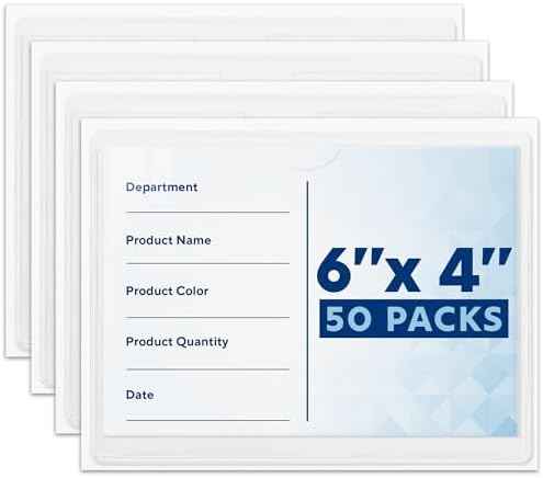 Mifflin-USA - Index Card Holder - 4x6”, 50 Pack - Clear Self-Adhesive Pockets - Label Holders for Organizing Storage Bins & C