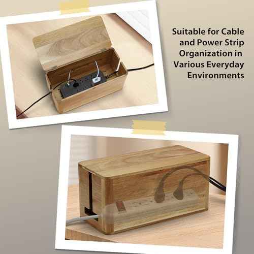 Large Acacia Wood Cable Management Box, Magnetic Lid, Cable Organizer — view 4