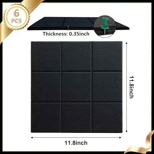 6 Packs Black Cork Board Felt Board Tiles, Bulletin Board 12"X12" with 30 Push Pins, Felt Board for Home Kitch — view 2