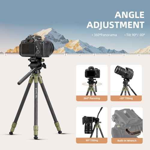 Cayer CH10L Carbon Fiber Mini Tripod, 28" with S1 Fluid Head Travel Stand — view 3