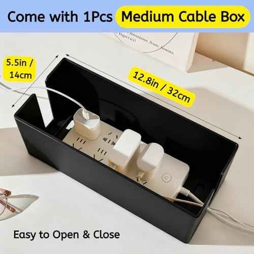 Cable Box - [142Pcs] Cable Management Kit, Medium Cord Hider Box to Conceal Power Strip Holder on Desk or Floo — view 2