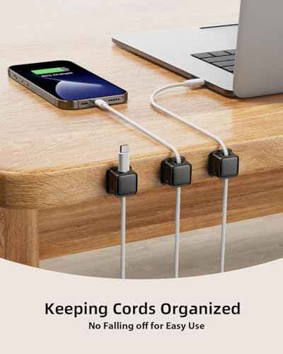 16 Pack Cord Organizer, Magnetic Cable Clips, Under Desk Management, Black — view 2