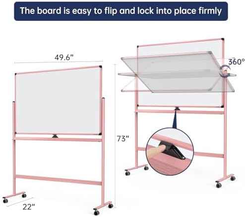 Large Dry-Erase Rolling Magnetic Whiteboard - 48 x 32 Inches Dry Erase Board with Stand Height Adjust Double S — view 2