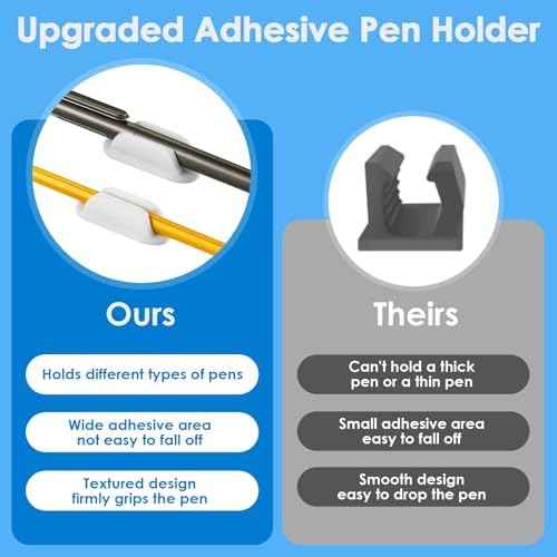 VZZNN 20 PCS Adhesive Pencil Holders for Desk, Silicone Pencil Holder for Notebook, Marker Holder for Clipboar — view 5