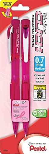 PINK BCA Twist-Erase Click Mechanical Pencil, (0.7mm) Clear Barrel, 2 Pack — view 2