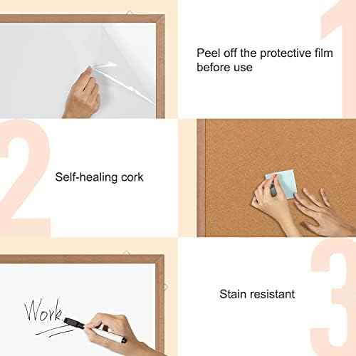 Combination Magnetic Whiteboard Cork Bulletin Board, 24" X 18“ Combo Dry Erase White Board Cork Pin Board for  — view 2