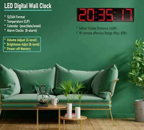 26'' Huge Digital Wall Clock, Home Gym Interval Workout Timers, with Countdown, Stopwatch, 7-Color Light, 8-Al — view 4