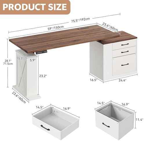 75.5 Inches Electric Standing Desk with Drawers Farmhouse Sit Stand Desk with Storage Adjustable Height Comput — view 2