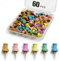 Colorful Wood Push Pins, Decorative Wooden Thumb Tacks for Cork Board and Bulletin Board, Map Pins for Wall, 60 Pieces