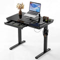 INNOVAR 32" Small Glass Standing Desk with Drawers & USB Ports, Whole-Piece Glass Top Adjustable Height Desks, Quick-Install 