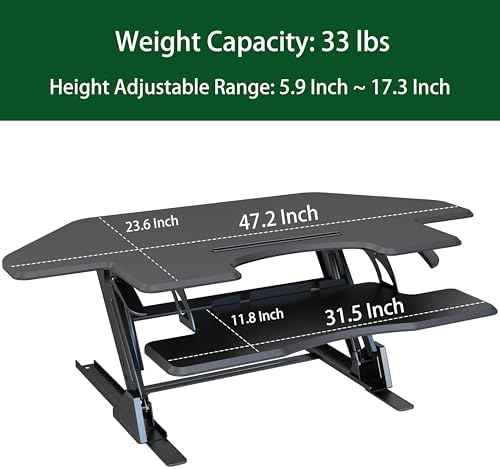 47 inch Corner Standing Desk Converter, Height Adjustable Sit Stand Desk Riser, Black, GSD06T — view 3