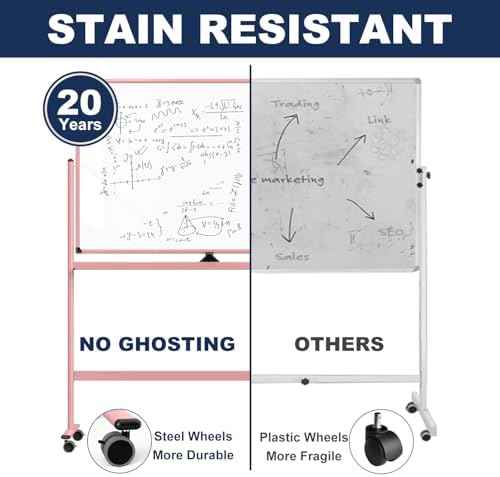 Large Dry-Erase Rolling Magnetic Whiteboard - 48 x 32 Inches Dry Erase Board with Stand Height Adjust Double S — view 5