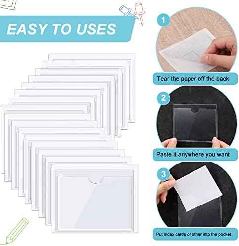 Chinco 50 Pack 3.1" x 3.9" Clear Adhesive Pockets, Index Card Pockets With Top Open Loading, Plastic Labels Ho — view 4
