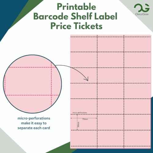 OfficeGear Shelf Edge Pink Barcode Price Ticket Labels 21-up [25 Sheets - 525 Pack] 38x70mm Custom Printable A — view 3
