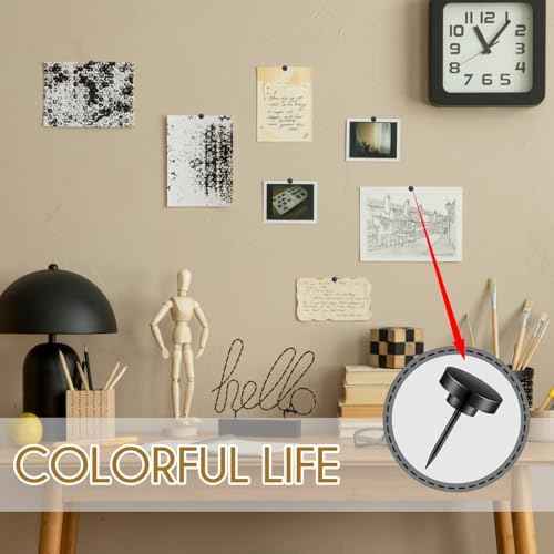 50 PCS Flat Push Pins for Cork Board, Black Metal Thumb Tacks for Wall Picture Photo Hanging, Board Posters Bu — view 6