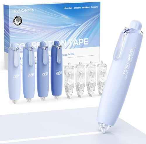 Four Candies Refillable Correction Tape, 4PCS White Tape with 4 Refills