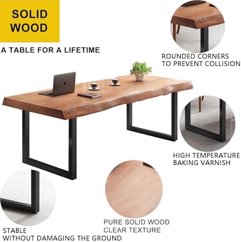 Stylish Solid Wood Office Desk with Sturdy Metal Base - Durable Multi-Size Executive Computer & Dining Table - — view 3
