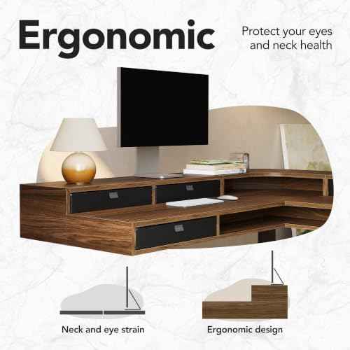 PerledesignL Shaped Standing Desk with 6 Drawers and 2-Tier Storage, Walnut — view 4