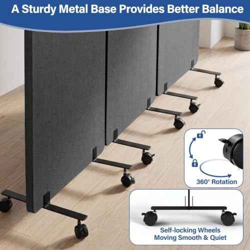 72in 3-Panel Soundproof Room Divider with Wheels, Heavy-Duty Acoustic — view 5