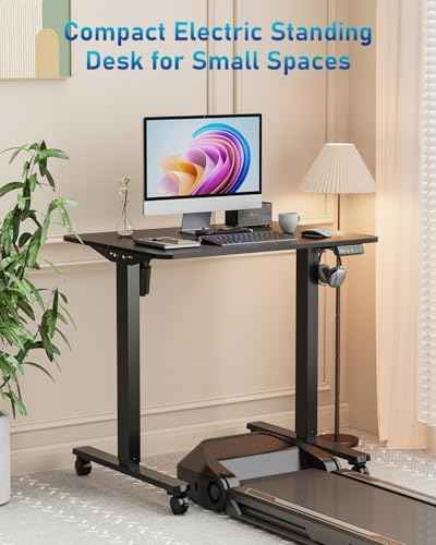 32" Small Rolling Electric Standing Desk Adjustable Height for Home Office — view 3