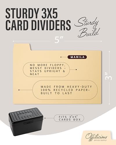 OFFILICIOUS Index Card Box 3x5 - Recipe Box with Manila Dividers & — view 3