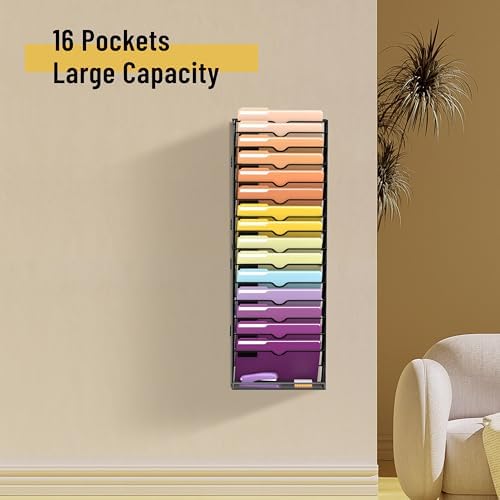 SUPEASY 16-Tier Hanging Wall File Holder Organizer for Papers, Folders, Files Clipboard & Magazine Organizatio — view 2