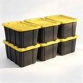 6 Pack, Large 27 Gallon Durable Plastic Storage Bin with Snap-On Lid, Storage Bin for Home Garage Organization, Black and Yel