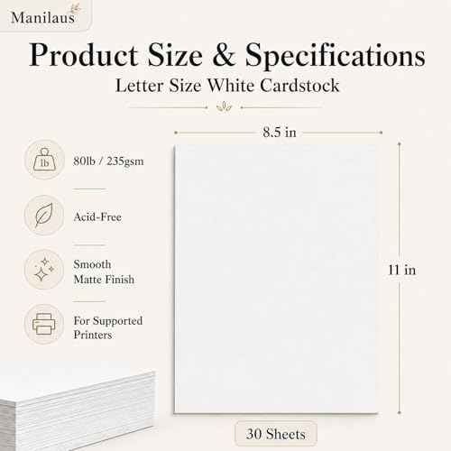 White Cardstock 8.5 x 11, Heavy 80 lb Card Stock Paper, 30 Sheets. — view 2