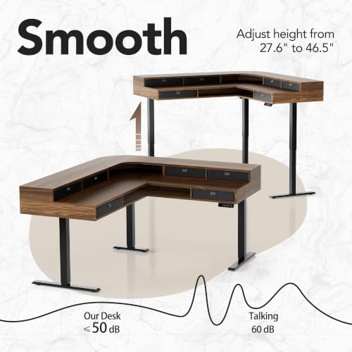 PerledesignL Shaped Standing Desk with 6 Drawers and 2-Tier Storage, Walnut — view 7
