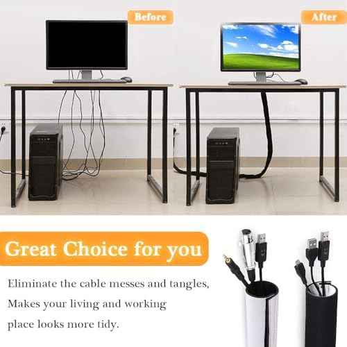 120" Neoprene Cable Management Organizer, Reversible Flexible Cuttable DIY Hole Cord Hider Cover Sleeve for Of — view 3