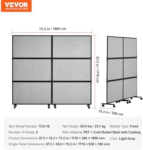 VEVOR Office Divider, 2 Panel Office Partition, Freestanding Office Divider Wall Partition & Privacy Divider R — view 7