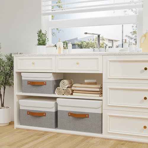 OUTBROS Storage Box with Lids, 17.7x11.8x11.8 inch (White/Grey, 3-Pack) — view 3