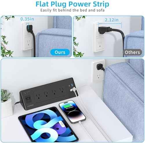 Desk Clamp Power Strip, 6.5ft Flat Plug Extension Cord, Desktop Mounted — view 4