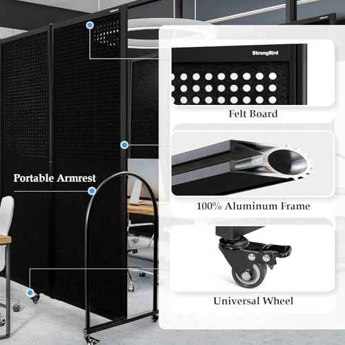 Folding Screen with Holes,14'3"L* 6'7"H,7 Panel,Black — view 4