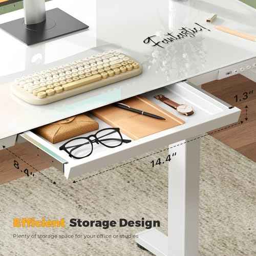 35" Electric Standing Desk with Drawer, One-Piece Glass Top — view 2
